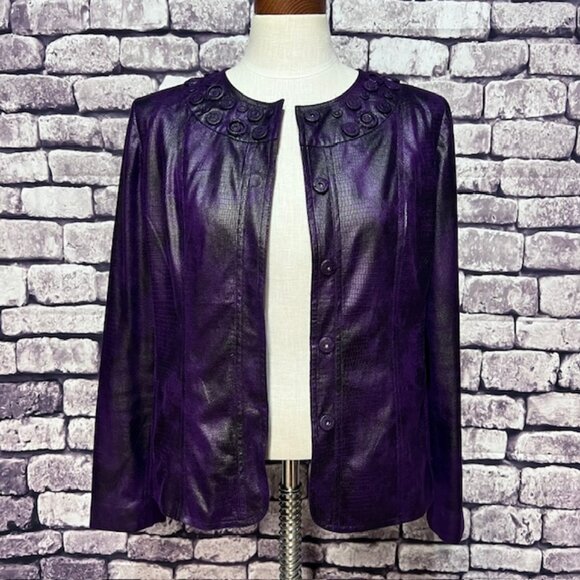 Chico's Jackets & Blazers - Chico's Purple Faux Leather Long Sleeve Jacket Size M